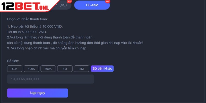 Nạp Tiền 12BET - Phương Thức Giao Dịch Nhanh Chóng Nạp Tiền 12BET - Phương Thức Giao Dịch Nhanh Chóng